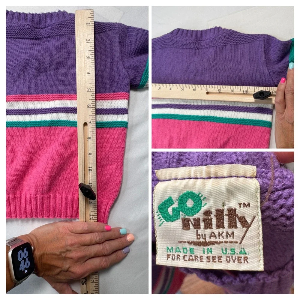 Vintage Go Nitty by AKM Sweater 80s Colorblock Striped Retro Purple Pink Kids 2T